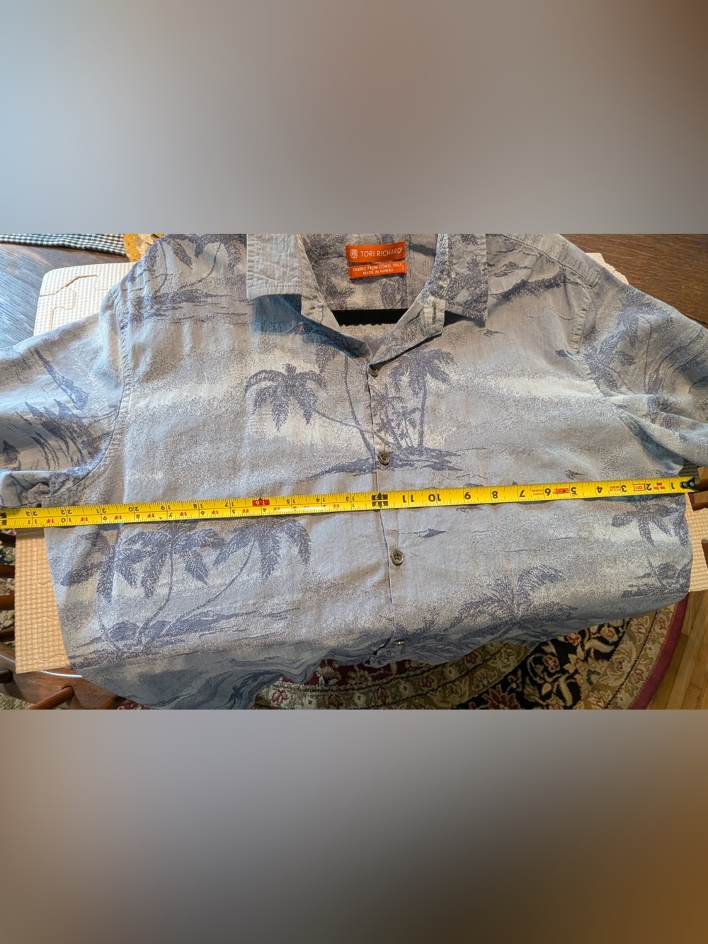 Tom Richards Blue Palm Print Button-Up Shirt size large